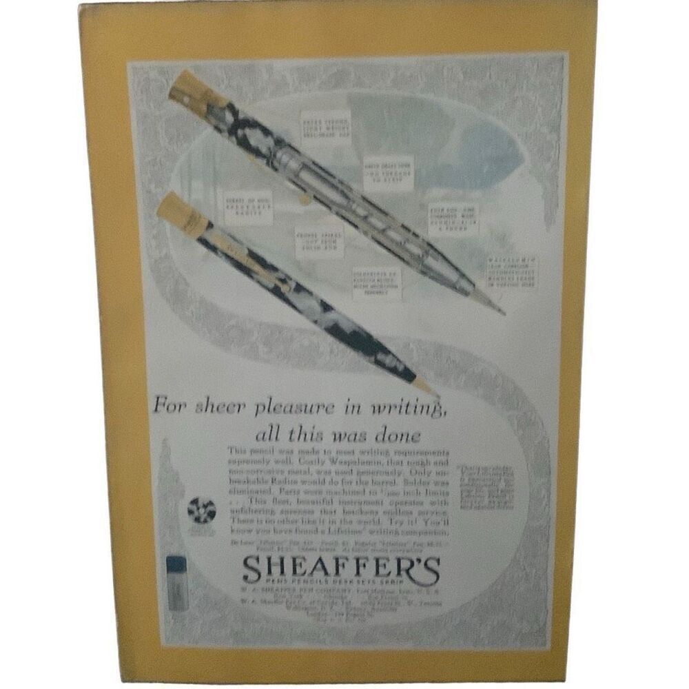 Vintage 1929 Sheaffer’s Pen Sheer Pleasure in Writing Ad Advertisement
